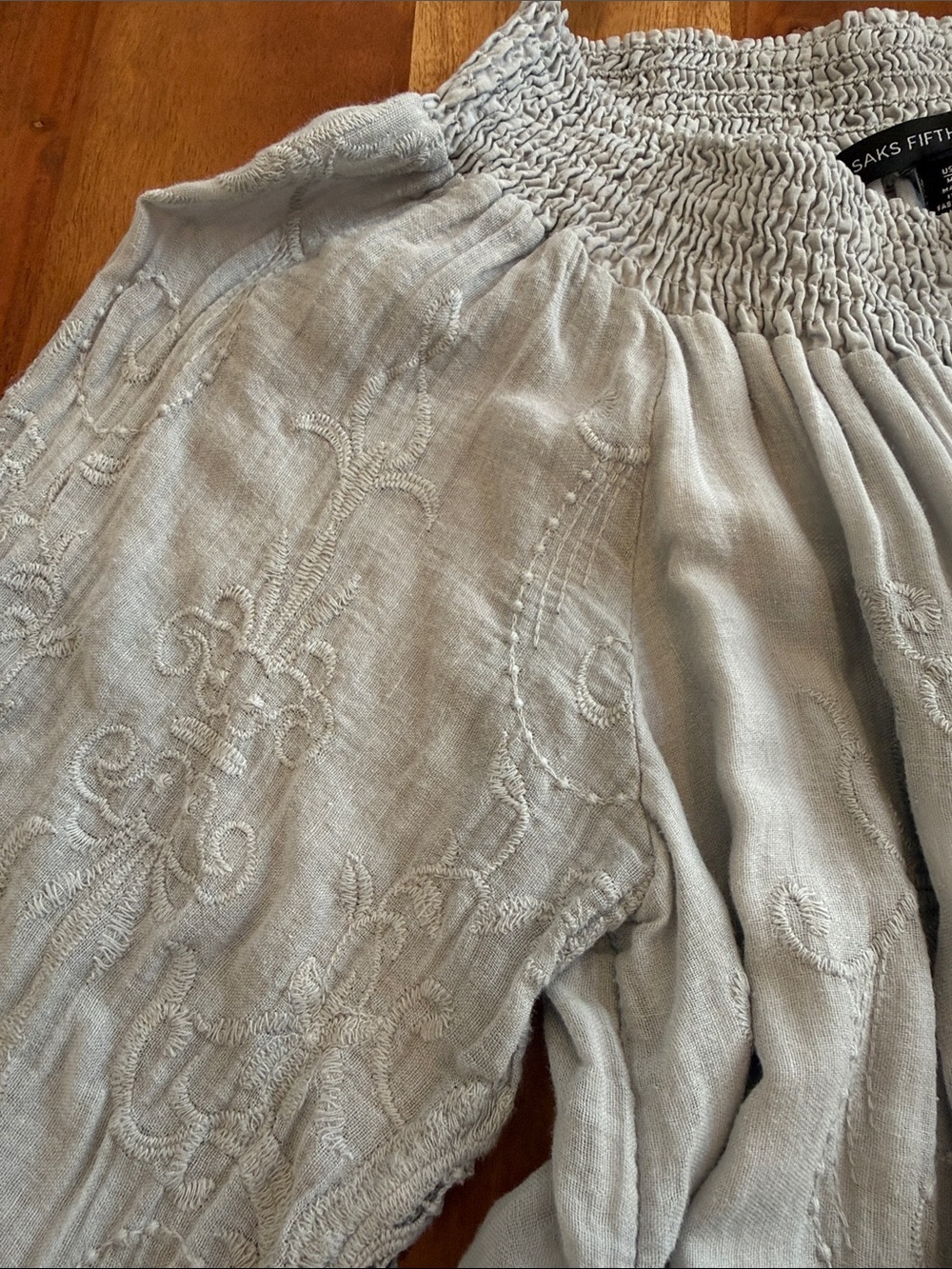 Saks Fifth Avenue Light Gray Lace-Trim Smocked Peasant Tunic - Picture 6 of 13